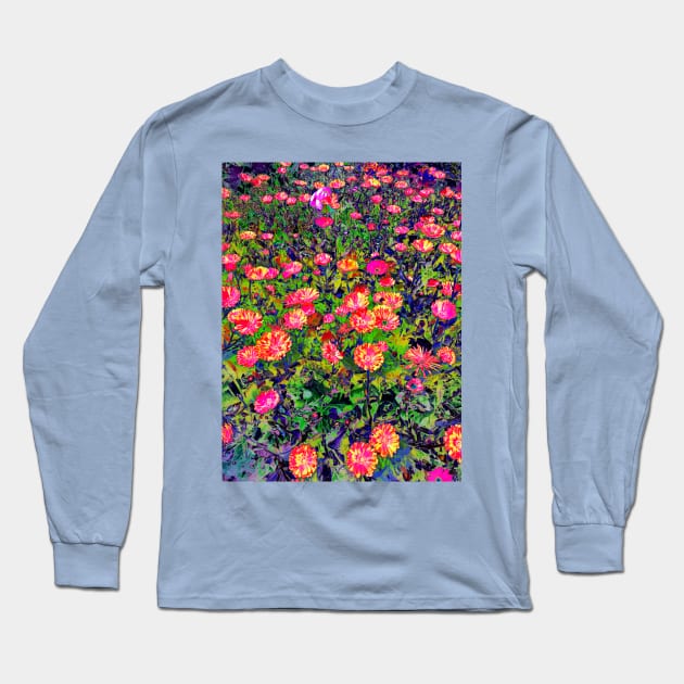 Trippy Multicolor Flower Garden Long Sleeve T-Shirt by Art by Deborah Camp